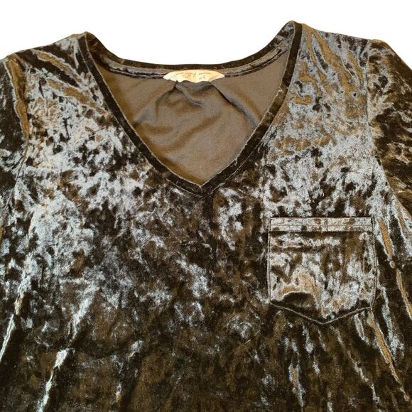 Spring + Mercer Black Crushed Velvet V-Neck Velvet Legging Tee Tunic Women's L - Picture 2 of 5